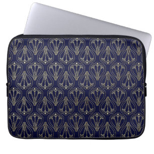 Art Nouveau Navy Blue en Gold Laptop Sleeve