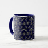 Art Nouveau Navy Blue en Gold Mok (Voorkant links)