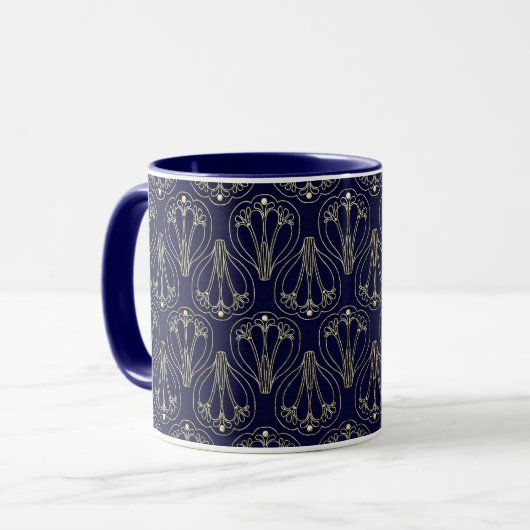Art Nouveau Navy Blue en Gold Mok (Voorkant links)