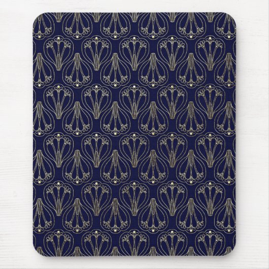 Art Nouveau Navy Blue en Gold Muismat (Voorkant)