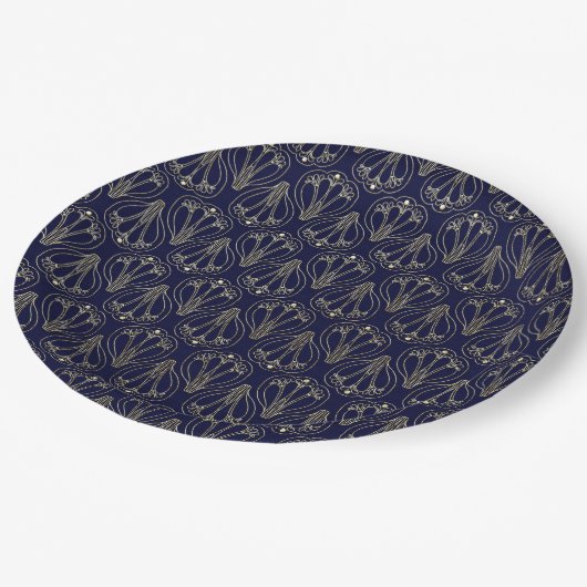 Art Nouveau Navy Blue en Gold Papieren Bordje (Gekanteld)