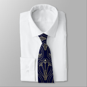 Art Nouveau Navy Blue en Gold Stropdas