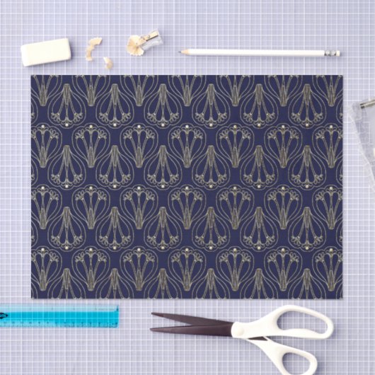 Art Nouveau Navy Blue en Gold Tissuepapier (Craft)