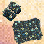  Art Nouveau Navy en Blauwgroen Bloemen Decoupage Tissuepapier