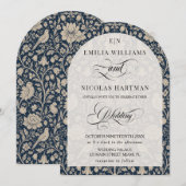 Art Nouveau Navy Monogram Bruiloft Kaart (Voorkant / Achterkant)