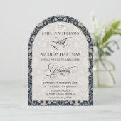 Art Nouveau Navy Monogram Bruiloft Kaart (Staand voorkant)