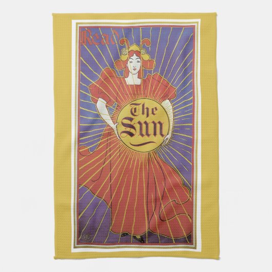 Art Nouveau, New York Sun Newspaper Theedoek (Verticaal)