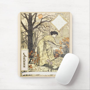 Art Nouveau november herfsttuin vrouw Muismat