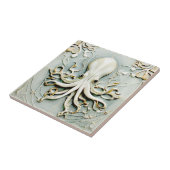 Art Nouveau Octopus Faux Relief Gold & Mint Pastel Tegeltje (Zijkant)