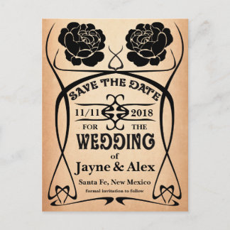 Art Nouveau Old West Roos Wedding Save the Date Aankondigingskaart