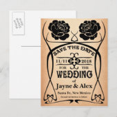 Art Nouveau Old West Roos Wedding Save the Date Aankondigingskaart (Voorkant / Achterkant)