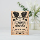 Art Nouveau Old West Roos Wedding Save the Date Aankondigingskaart (Staand voorkant)