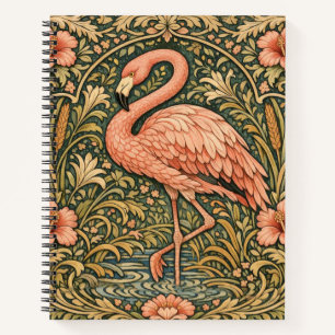 Art nouveau ontwerp met roze flamingo's in vintage notitieboek