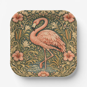 Art nouveau ontwerp met roze flamingo's in vintage papieren bordje