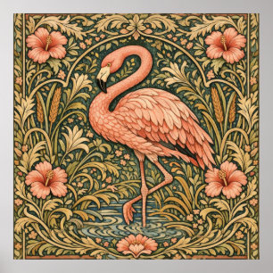 Art nouveau ontwerp met roze flamingo's uit het ve poster