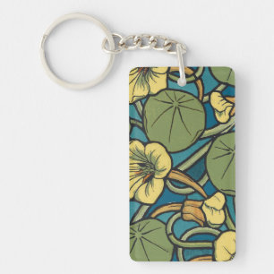 Art Nouveau Oost-Indische kers Blauw Goud bloemig Sleutelhanger
