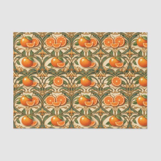 Art Nouveau Orange Citrus Golden Tissuepapier (Voorkant)