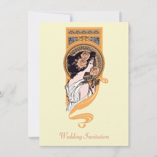  art nouveau oranje bruiloft uitnodiging (Voorkant)