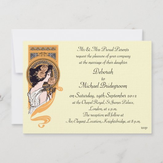 art nouveau oranje bruiloft uitnodiging (Achterkant)