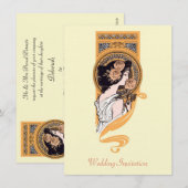  art nouveau oranje bruiloft uitnodiging (Voorkant / Achterkant)