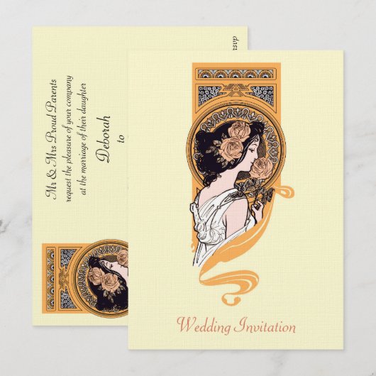 art nouveau oranje bruiloft uitnodiging (Voorkant / Achterkant)