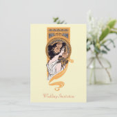  art nouveau oranje bruiloft uitnodiging (Staand voorkant)