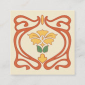 Art Nouveau Oranje Cream Square Visitekaartje (Achterkant)