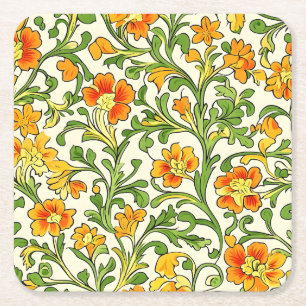 Art Nouveau oranje en geel bloempatroon Kartonnen Onderzetters