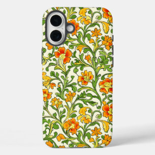 Art Nouveau oranje en gele bloemmotief iPhone 16 Plus Hoesje