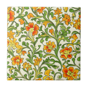 Art Nouveau oranje en gele bloemmotief Tegeltje