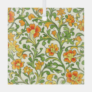 Art Nouveau oranje en gele bloempatroon Glas Ornament