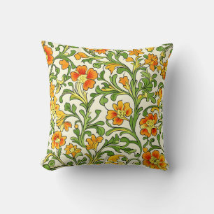 Art Nouveau oranje en gele bloempatroon Kussen