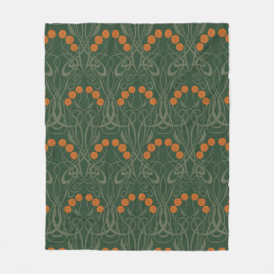 Art Nouveau Oranje Rozen en Sinuoze Stengels Fleece Deken