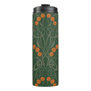 Art Nouveau Oranje Rozen en Sinuoze Stengels Thermosbeker