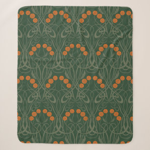 Art Nouveau Oranje Rozen en Sinuzeuze Stengels Sherpa Deken