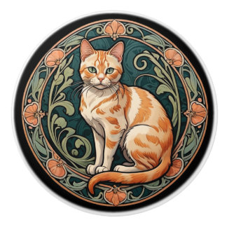 Art Nouveau Oranje tijgerkat Keramische Knop