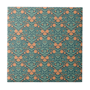 Art Nouveau oranje tulp-achtig bloempatroon Tegeltje