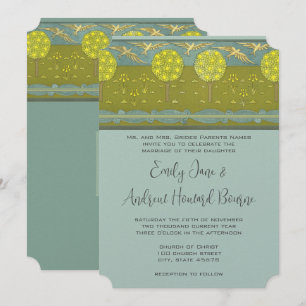 Art Nouveau Orchard Bird Wedding Invitate Kaart