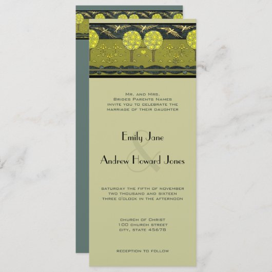 Art Nouveau Orchard  Bird Wedding Invites Kaart (Voorkant / Achterkant)