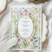 Art Nouveau Orchid & Foliage Gold Wedding Kaart