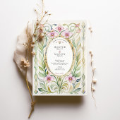 Art Nouveau Orchid & Foliage Gold Wedding Kaart