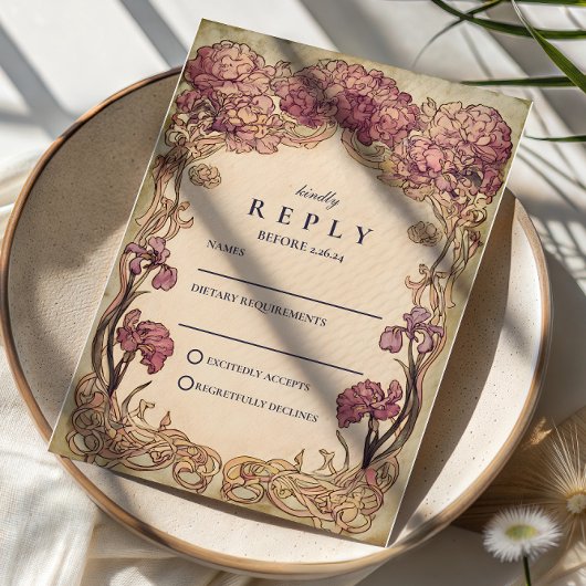 Art Nouveau Orchid Wedding RSVP Kaartje