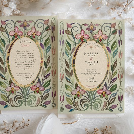 Art Nouveau Orchidee & Foliage Gouden bruiloft Kaart
