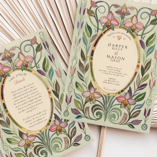 Art Nouveau Orchidee & Foliage Gouden bruiloft Kaart