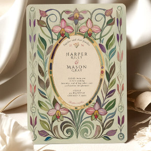 Art Nouveau Orchidee & Foliage Gouden bruiloft Kaart
