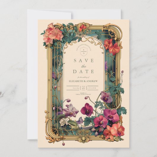 Art Nouveau Orchidee Lijst bruiloft Save The Date (Voorkant)
