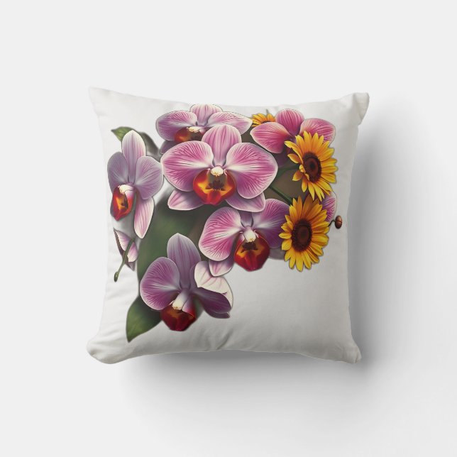 Art Nouveau orchideeën met zonnebloemen Kussen (Voorkant)