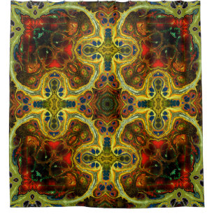art nouveau ornamental patroon in groen, y douchegordijn