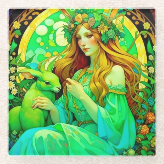 Art Nouveau Ostara Keltische Lente Glazen Onderzetter (Voorkant)
