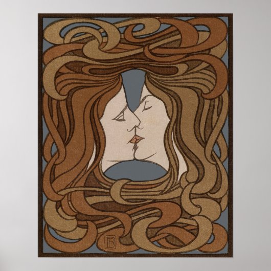 Art Nouveau Oud Kunstwerk De Kus Poster (Voorkant)